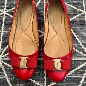 Ferragamo Red Varina Bow Flat 8.5